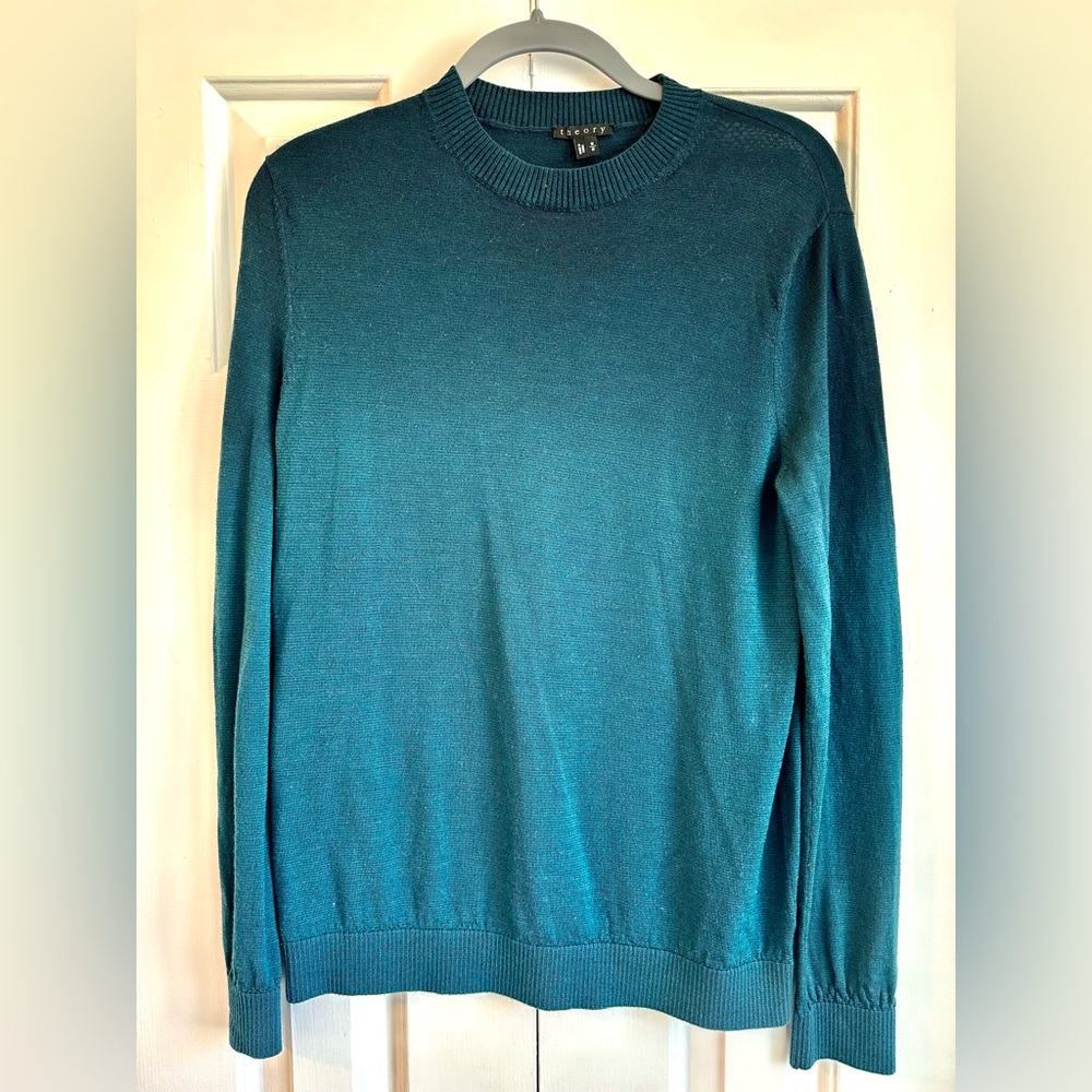 THEORY - Men’s Lightweight Merino Wool Crewneck Blue Ombré Size Medium